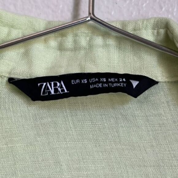 Zara Women's Linen Crop Shirt in Pale Lime Green Size XS - Picture 4 of 5